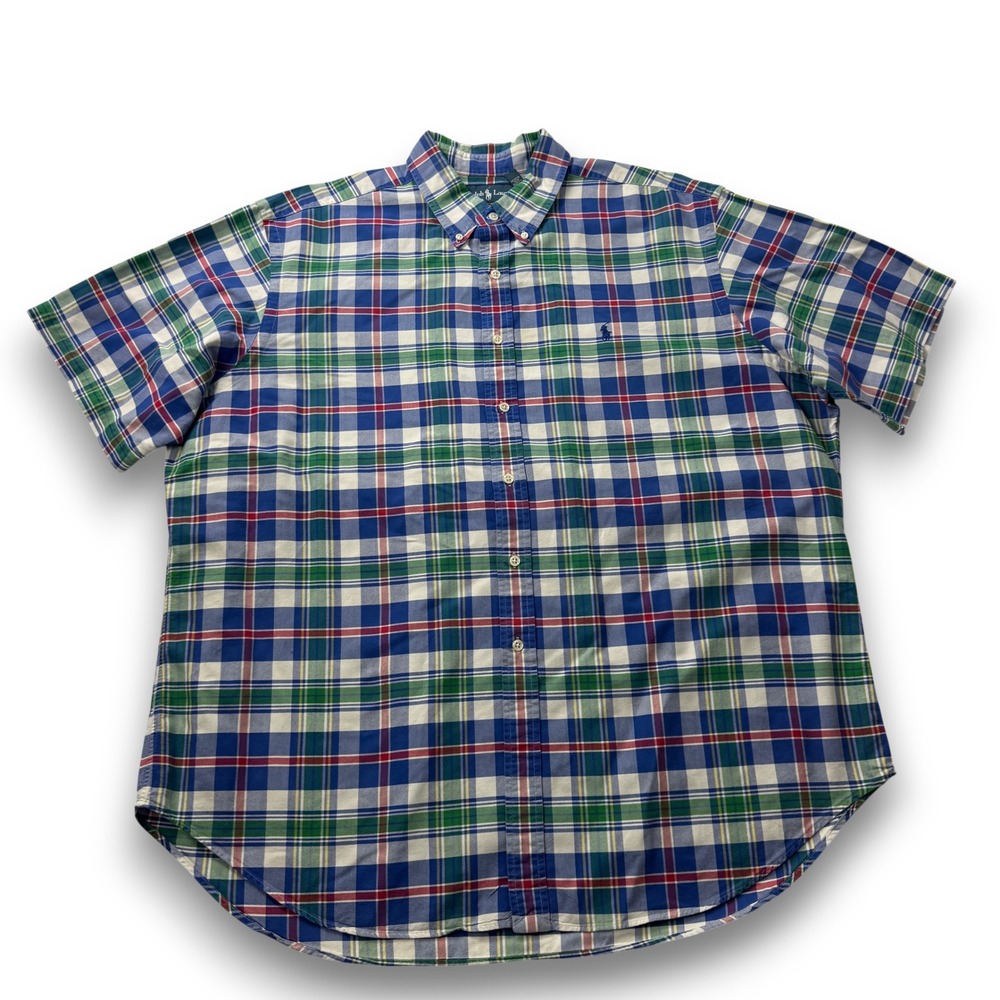 Ralph Lauren Mens XXL Classic Fit Plaid Short Sleeve Button Down Multi Shirt